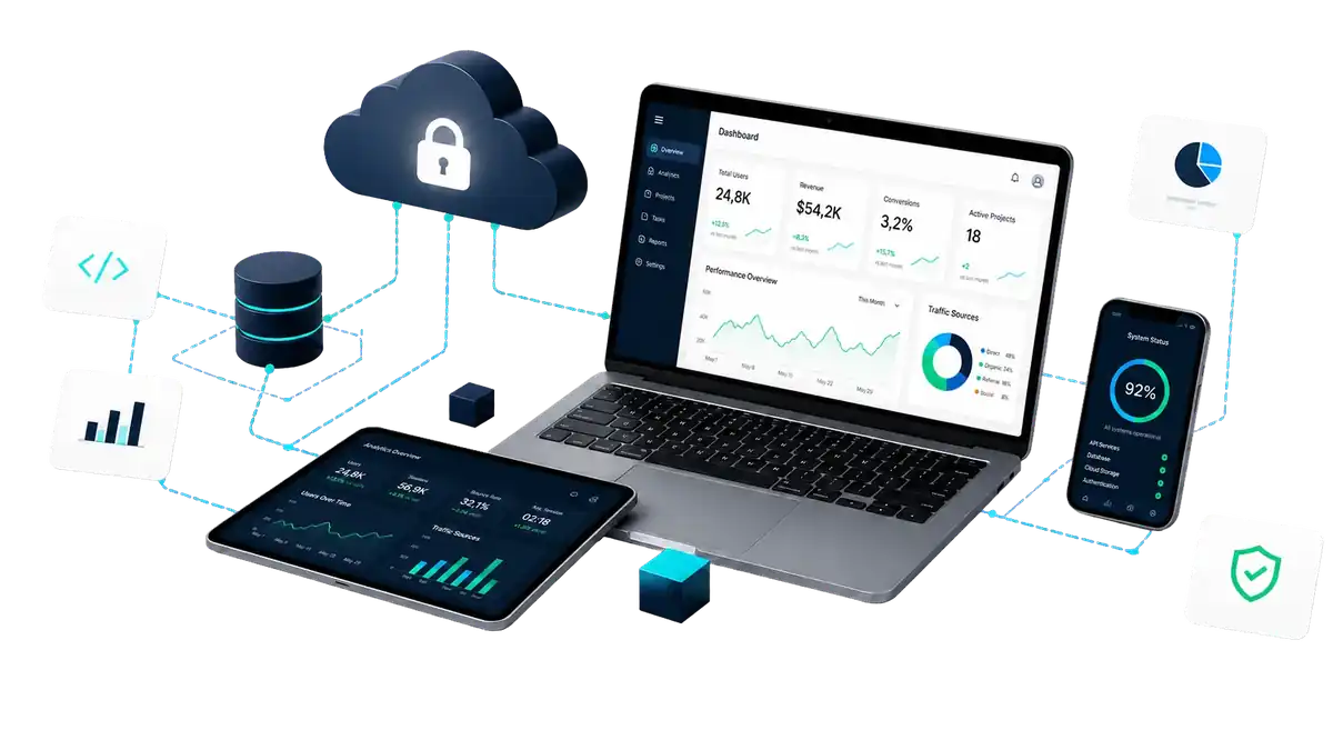 Connected laptop, tablet, mobile, secure cloud and enterprise data services
