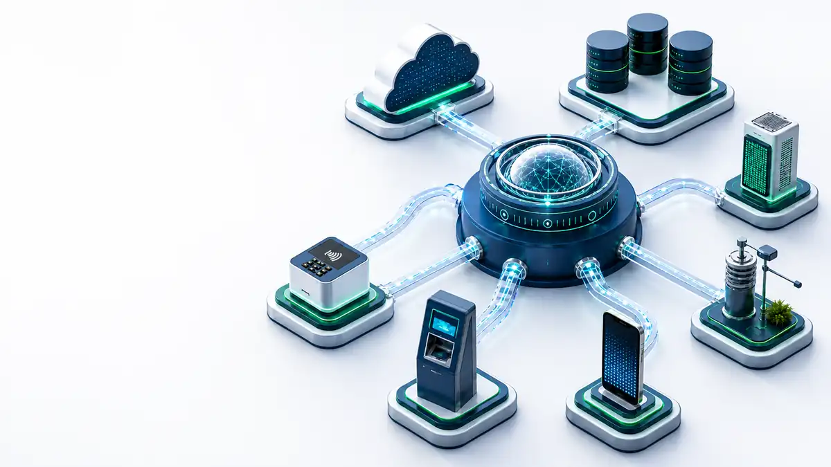 Systems Integration ecosystem connecting cloud, databases, payments, mobile services and field devices